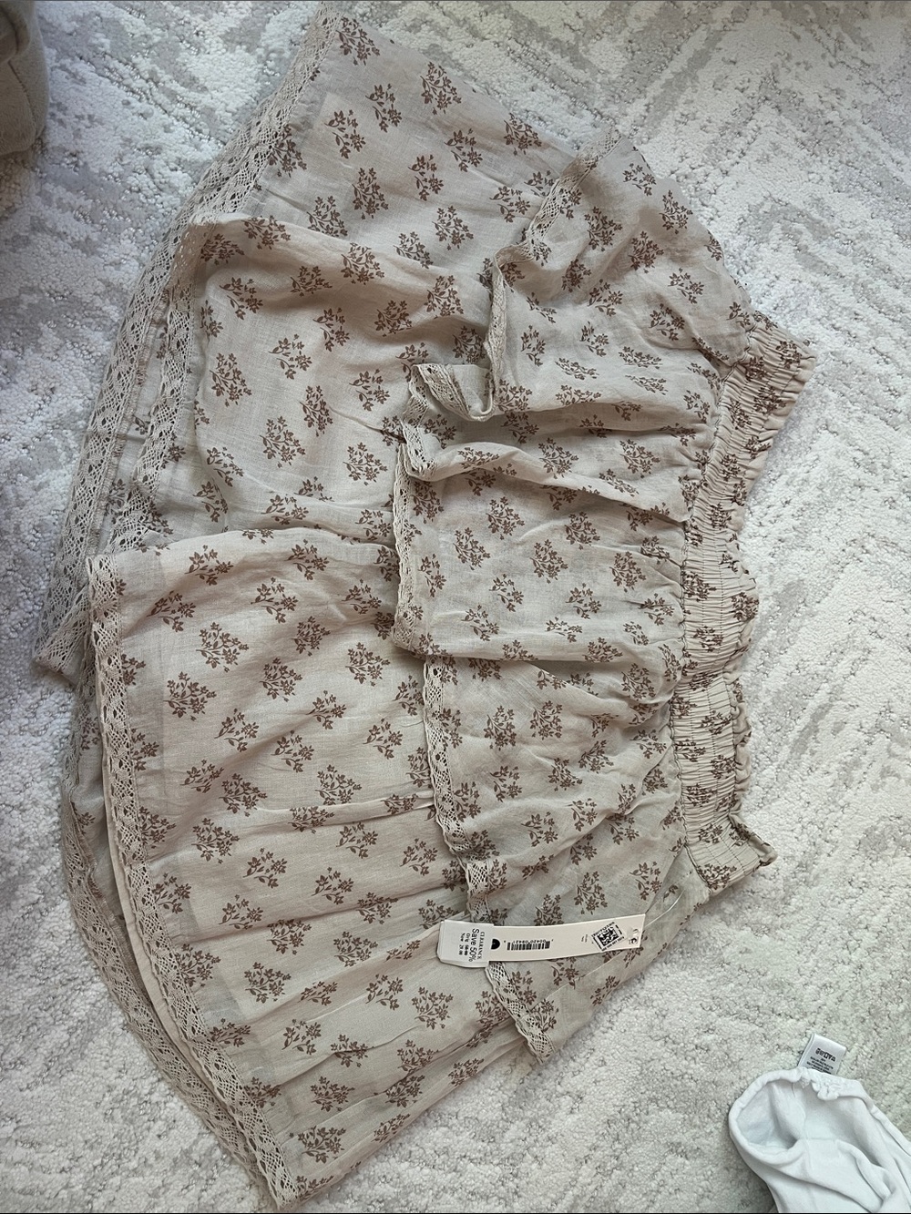 Aqua Beige Floral Print Ruffled Shorts